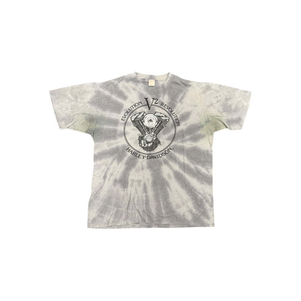 Vintage 80s 1983 Harley Davidson Evolution V2 Engine Revolution Tie Dye Shirt XL